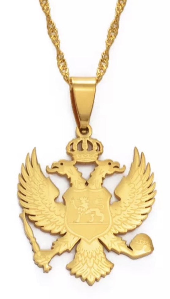 Albanian Eagle Necklace - 18k Gold Palted/Sterling Laser Engraved Pendant -  Great Gift Charm For Men and Woman